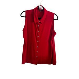 Tommy Hilfiger Womens Top Large Red Sleeveless Chic Blouse